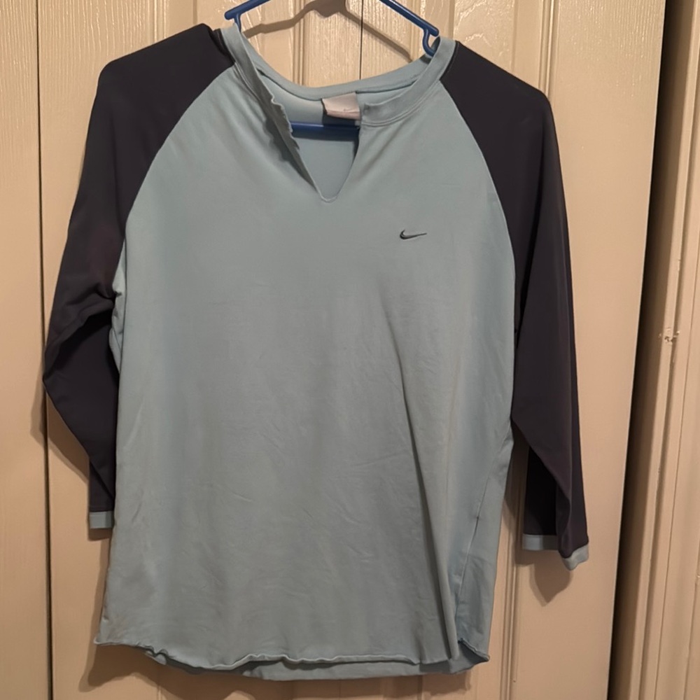 Nike Light Blue and Gray Raglan Sleeve Top